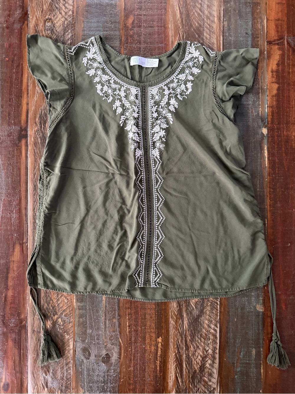 Time And Tru Womenβs XL (16-18) Olive Green Embroidered Blouse |β SKU 0186